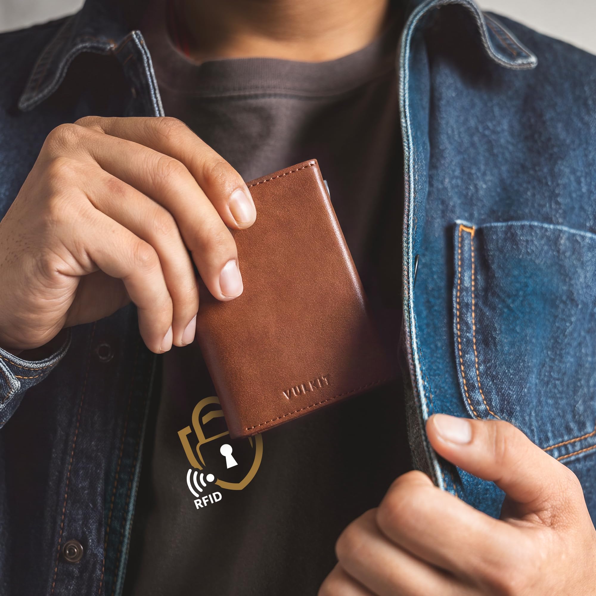 VULKIT Herren Geldbörse Schlanke mit RFID-Schutz und Münzfach