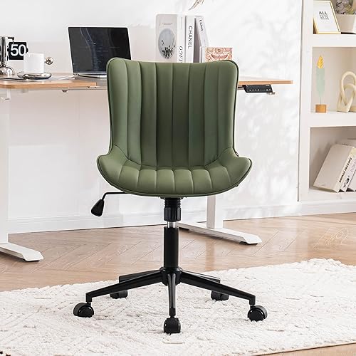 Miniatura 9 de YOUNIKE Silla de escritorio de oficina en casa sin brazos con ruedas, silla de tocador compacta y cómoda con respaldo ajustable, moderna, pequeña,