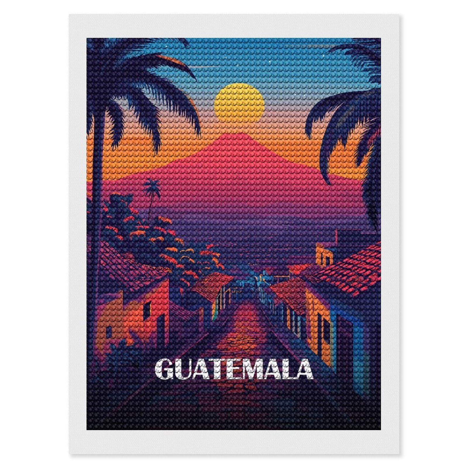 Junmoney Guatemala Travel Diamond Art Canvas 12"x16", Decorate Your Room, Mindful Craft Activity, Cosy Home Accent, Thoughtful Handmade Gift