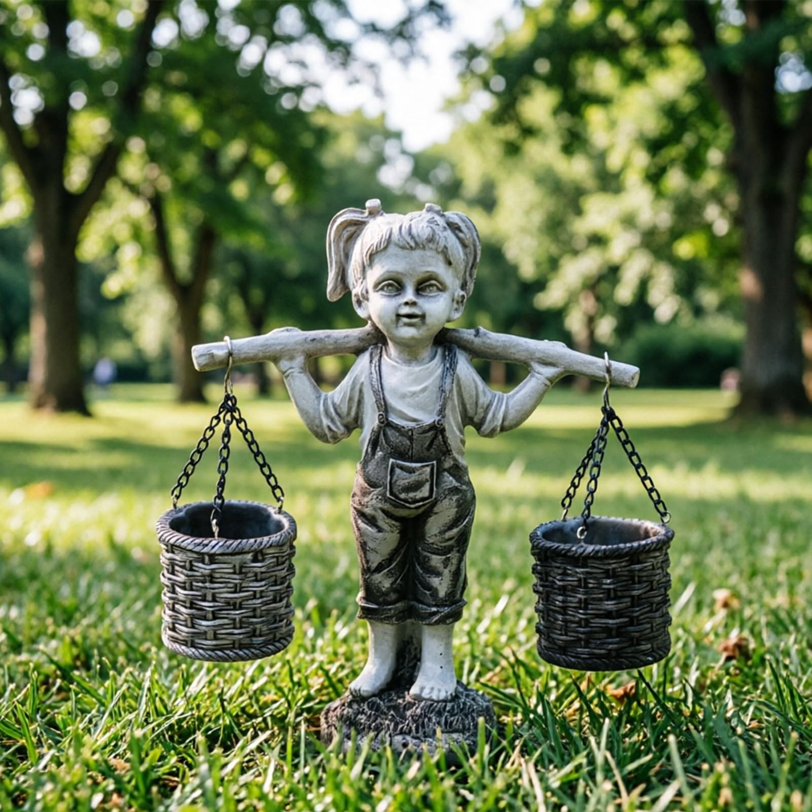 Statua da giardino per bambini e ragazzo, scultura decorativa per bambini, in resina, impermeabile, per cortile, patio, aiuola