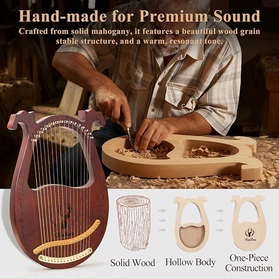 Lyre Harp, 16-String Mahogany Lyra Harp Kit for Beginners Adults