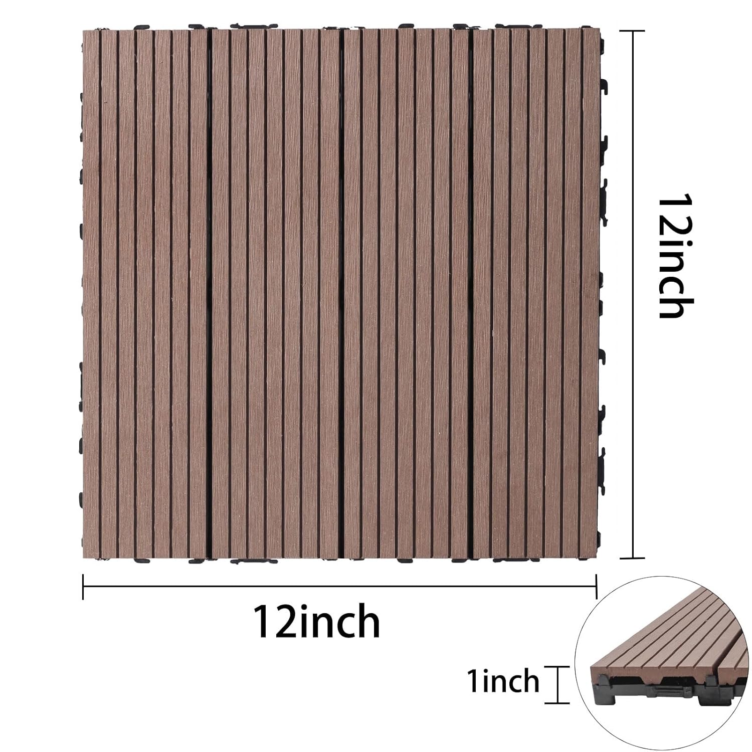 20 Outdoor Wood Plastic Deck Tiles, 12 Square inches Anti Slip Surface, Universal Indoor and Outdoor Courtyard Floor, Coffee Color, Moisture-Proof and Weather Resistant Design