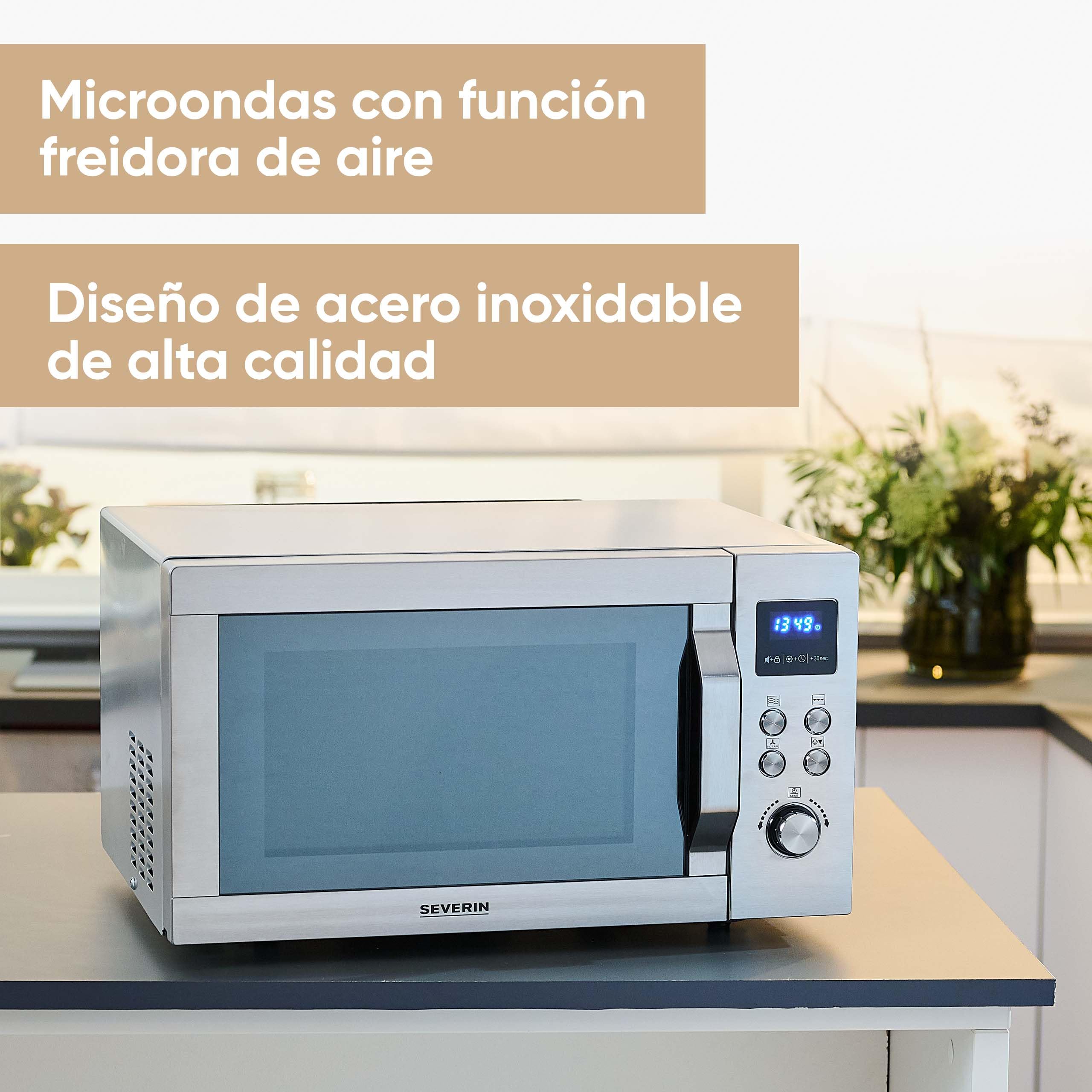 SEVERIN Microondas con grill y convección, función de freidora de aire, 4 en 1 para descongelar, cocinar y calentar, 25 L, acero inoxidable cepillado/plateado, MW 7982
