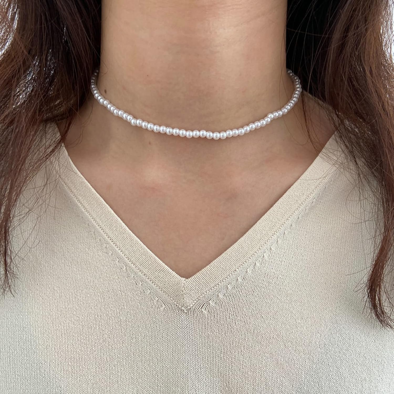 Luxval Pearl Necklaces Choker for Women,Cream White Pearl Jewelry, 14K Gold Plated Handmade Dainty Toggle Clasp Necklace for Women Jewelry Gifts - Image 4