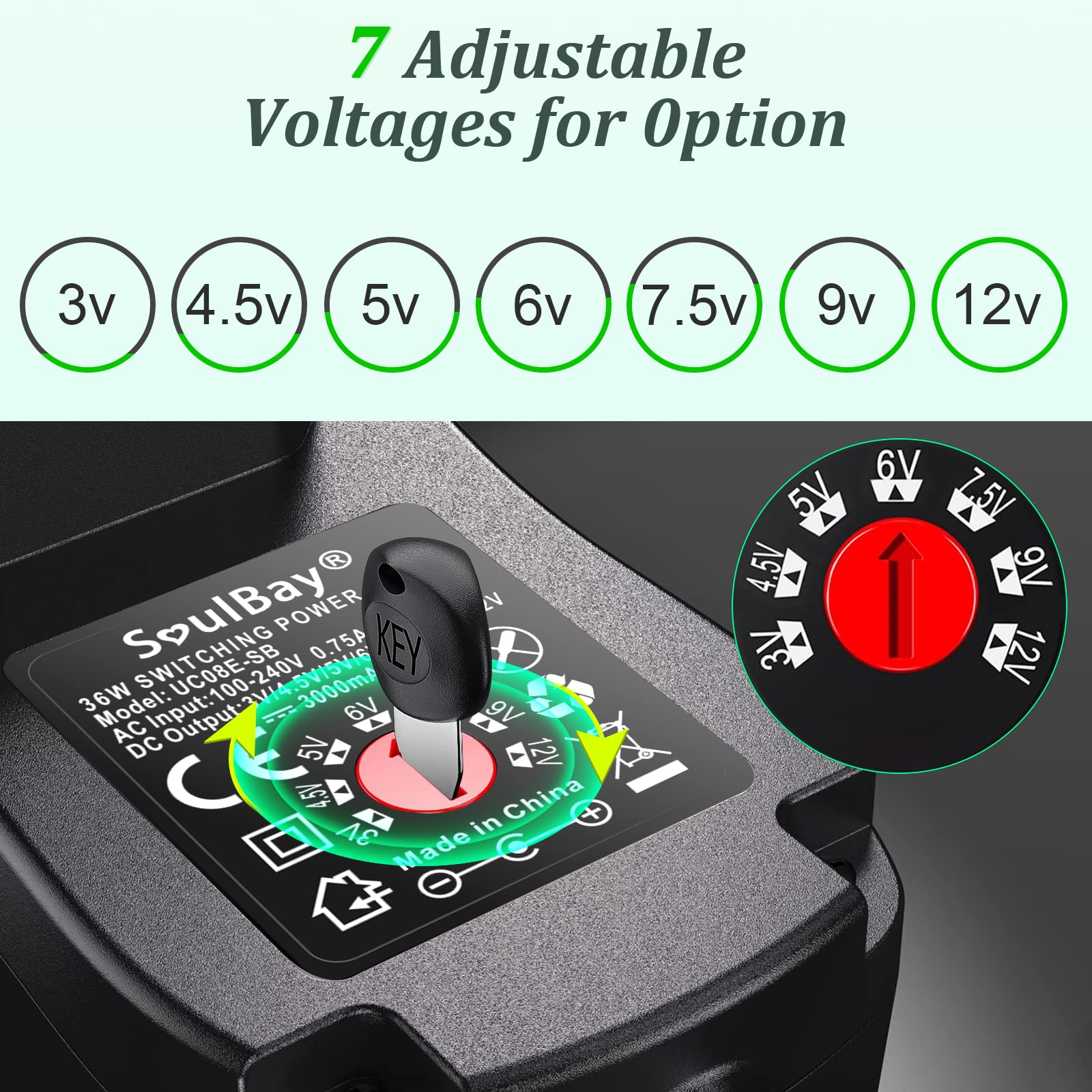 Soulbay 36W Alimentatore Universale 12V CA/CC Adattatore Caricatore 3000mA con 11 Punte DC Regolabili per 3-12V