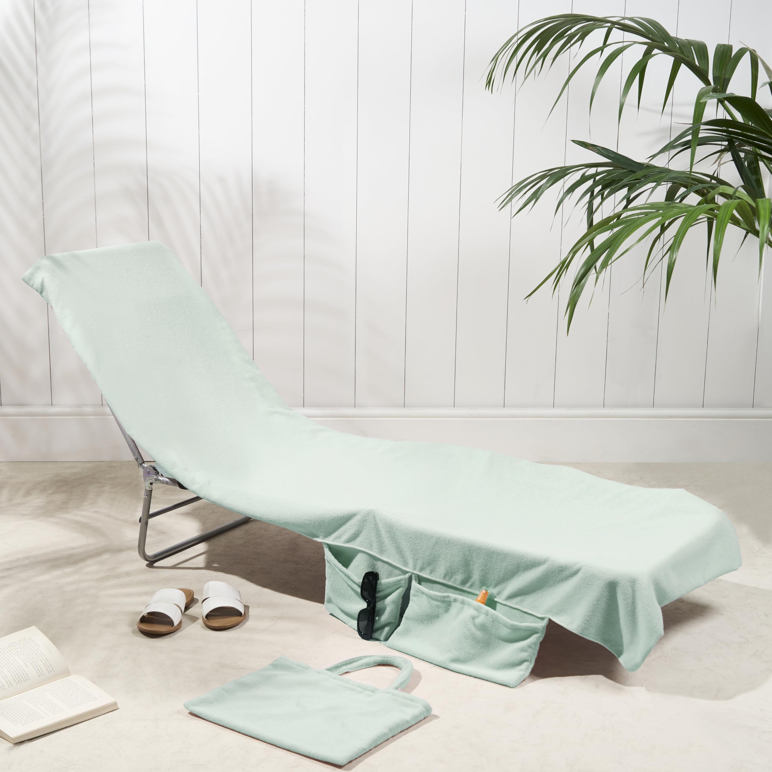 Brentfords Sage Green Sunlounger Towel With Pockets, Soft Quick Dry Fabric Lightweight Easy Storage Large Beach Towel With Pockets For Travel Poolside Or Beach Days, Sage - 75 X 215Cm