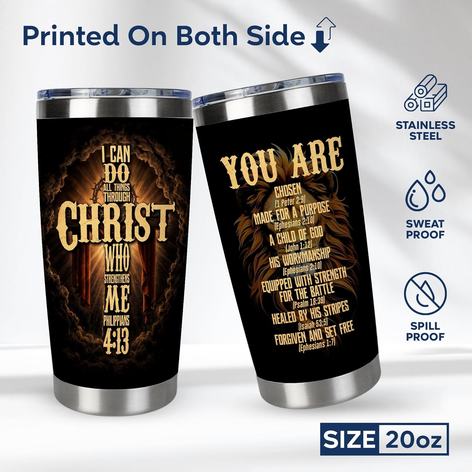 Christian Gift for Men, Christian Coffee Tumbler with Bible Verse - I Can Do All Things Through Christ, Religious Mugs for Men, Pastor Tumbler, Christmas Man of God Gifts - Image 3