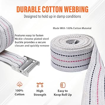 Cotton 2 Inch Webbing Moving Straps with Adjustable Metal Buckle, Sewing Supplies - Belt Bag & Luggage Straps - Straps with Buckles - Webbing Strap for Moving Furniture -20 FEET