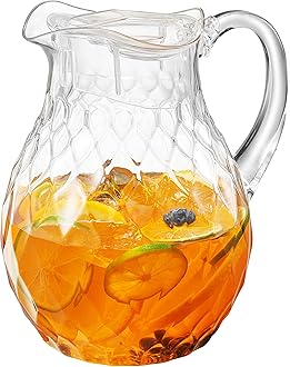 Khen Wavy Acrylic Pitcher with Lid Clear Plastic Water Pitcher with Lid, 750ml Fridge Jug, BPA-Free, Shatter-Proof, Great for Iced Tea, Sangria, Lemonade, Juice, Milk, & More, Dishwasher Safe (66 oz)