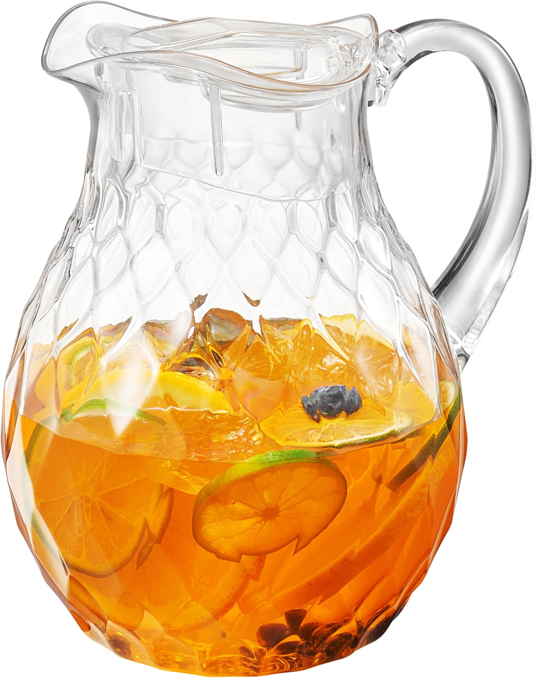 Khen Wavy Acrylic Pitcher with Lid Clear Plastic Water Pitcher with Lid, 750ml Fridge Jug, BPA-Free, Shatter-Proof, Great for Iced Tea, Sangria, Lemonade, Juice, Milk, & More, Dishwasher Safe (66 oz)