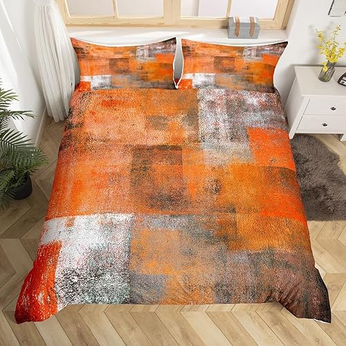 Erosebridal Funda de edredón gris naranja tamaño individual, juego de ropa de cama de acuarela degradado para mujeres y hombres, funda de edredón de