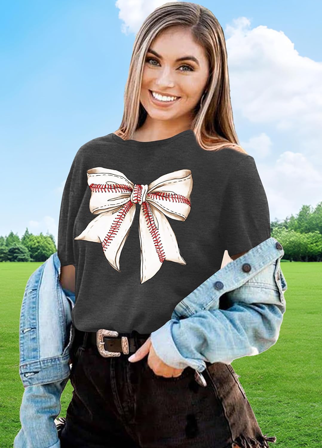 Baseball Shirts for Women Baseball Bow Graphic T Shirt Baseball Mom Short Sleeve Tee Game Day Gifts Tops - Image 4