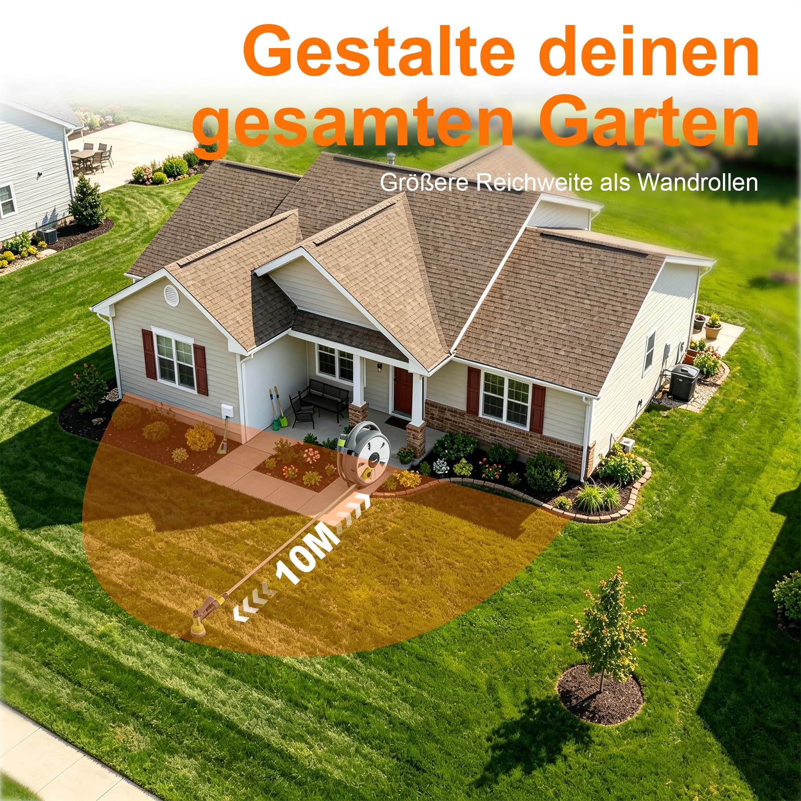 Ibegrif M22220 Schlauchtrommel mit 10 m Wasserschlauch und Multifunktionsbrause, schwarz/grün