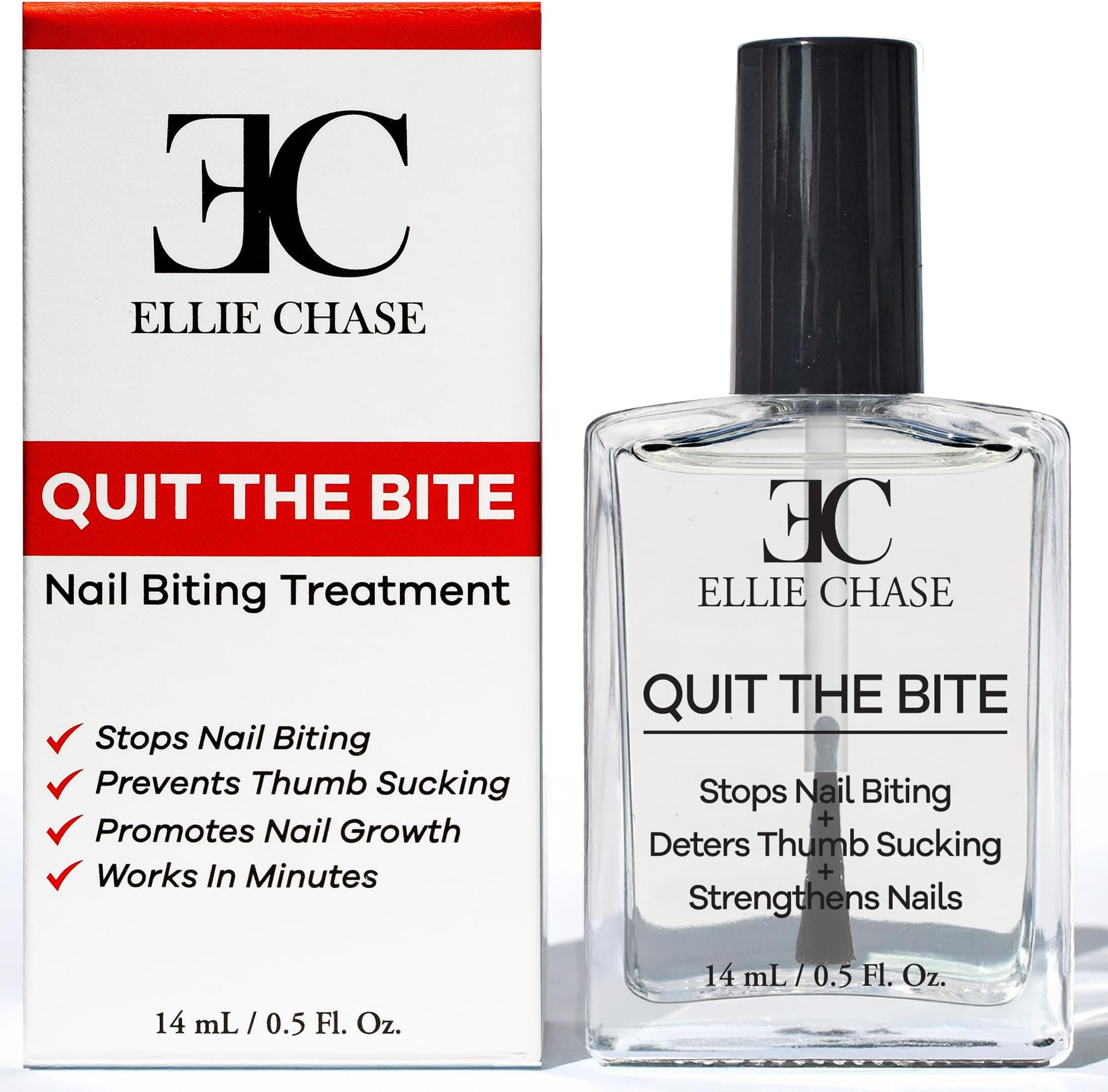 Ellie Chase Stop Nail Biting Deterrent Treatment Polish Extra Bitter Taste 0.5 Oz | Stop Putting Fingers In Your Mouth | Safe For Adults & Kids | Helps Nail Growth Made in USA | DBP Free, TPHP Free