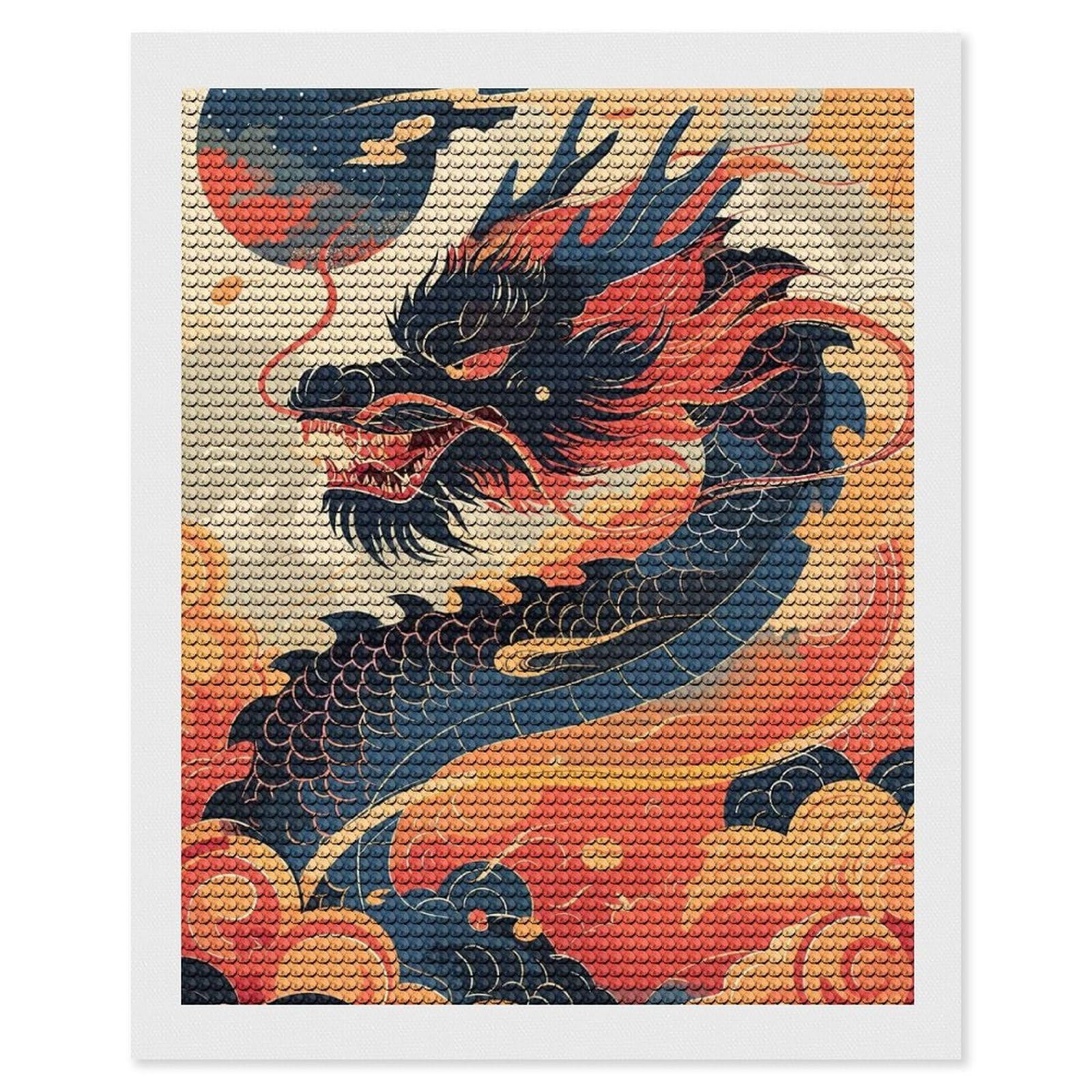 Junmoney Dragon New Year China DIY Diamond Art Canvas Kit 16"x20", Winter Craft, Mindful Craft Project, Aesthetic Room Decor, Decor Project