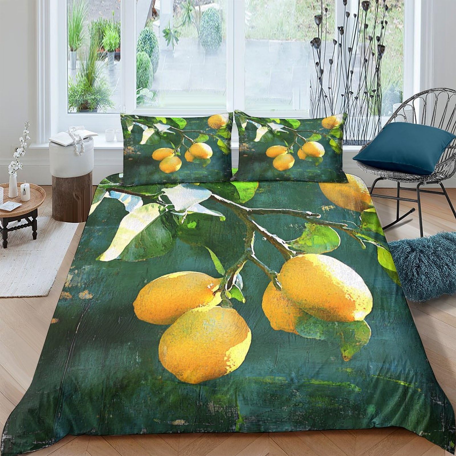 Ctjqhvkz Style-8 3D Printed Lemon Branch Fitted Sheet Microfiber Soft Decorative Yellow Citrus Bed Cover For Bedroom Guest Room Single（135X200cm）