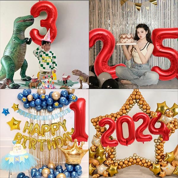 Sekat 数字 バルーン 40インチ レッド ナンバーバルーン 誕生日 風船 バースデー 飾り アルミ風船 ハッピーバースデー 結婚式パーティー 記念日 ウェディング イベント お祝い 装飾 デコレーション(約84cm-90cm、4) - 5