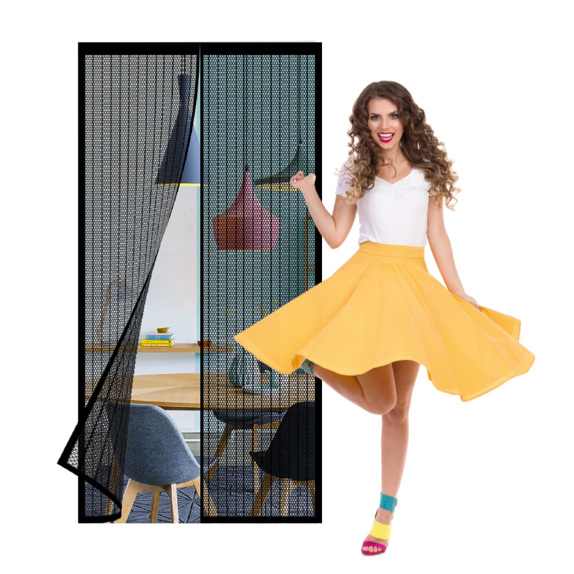 Tiantmin Black Magnetic Fly Screen 99 X 194 Cm Anti Mosquito Fly Curtain Door Screens Nets Easy Installation Without Drilling Enhanced Screen Mesh For Balcony And Patio Doors,