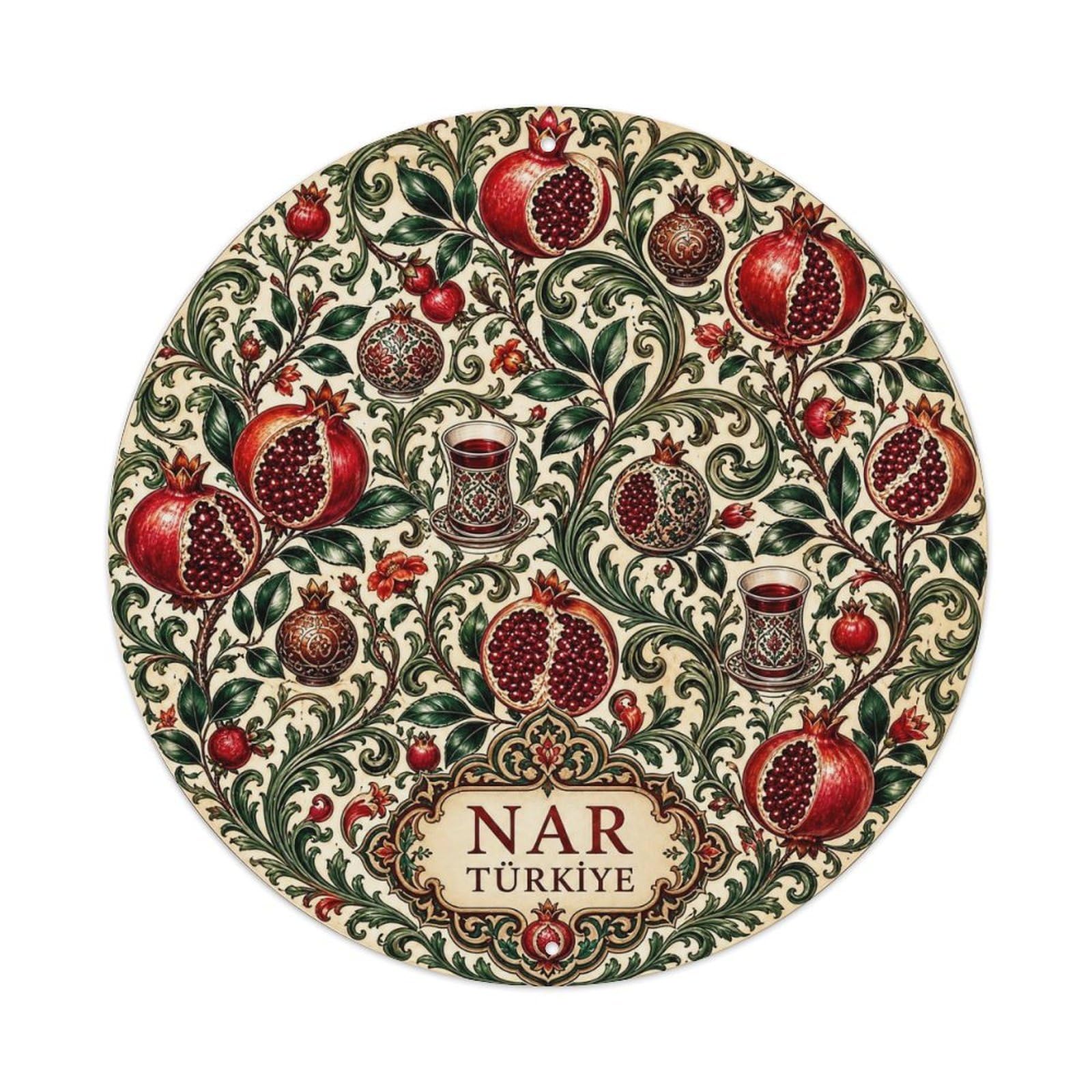 Ivory Turkey Pomegranate Arabesque Pattern White Metal Tin Sign