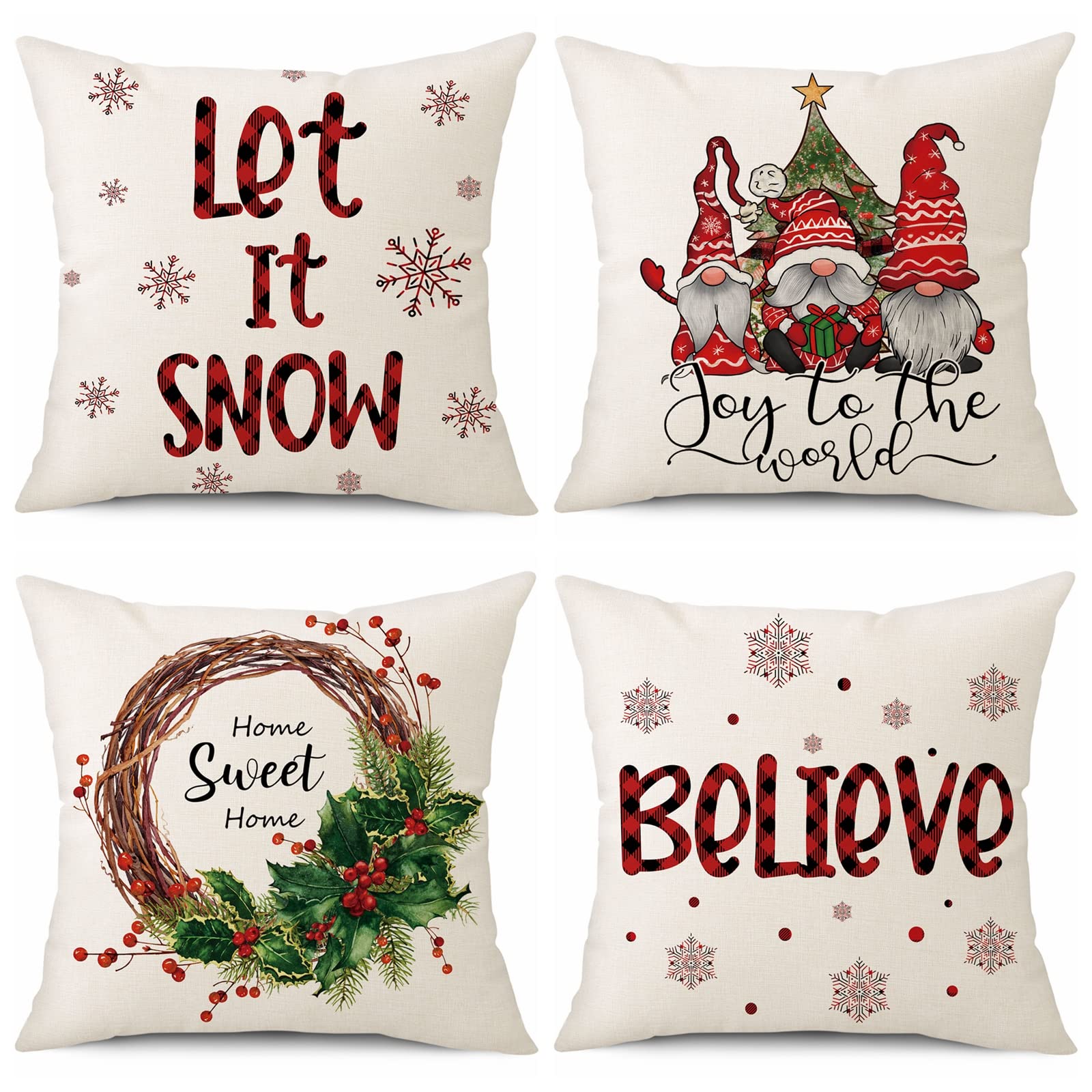 Blu NinfeeChristmas Cushion Cover Decorations Indoor, 4Pcs Linen Cushions and Throws 45 x 45 cm, Gonk Christmas Pillowcase Pillow Covers for Office Home Sofa Bed Decor