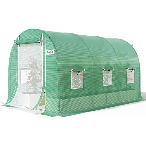 Quictent 10x7x7 FT Essential Greenhouse for Outdoors, Portable Walk-in Tunnel Hoop House with 6 Screen Windows & Zipper Door, Heavy Duty Frame for Garden Plant Vegetable, Green