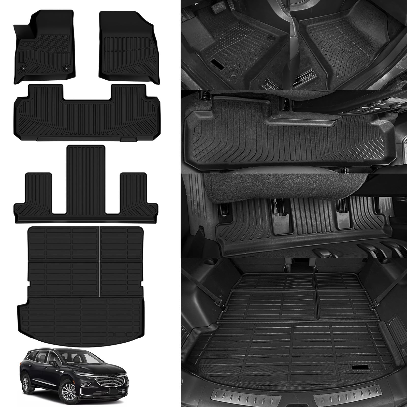 Naibeve Floor Mats for Buick Enclave 2018-2024 2nd Row Bucket Seats - All Weather for Buick Enclave Floor Mats & Cargo Mat Liner Upgrade Foldable Accessories