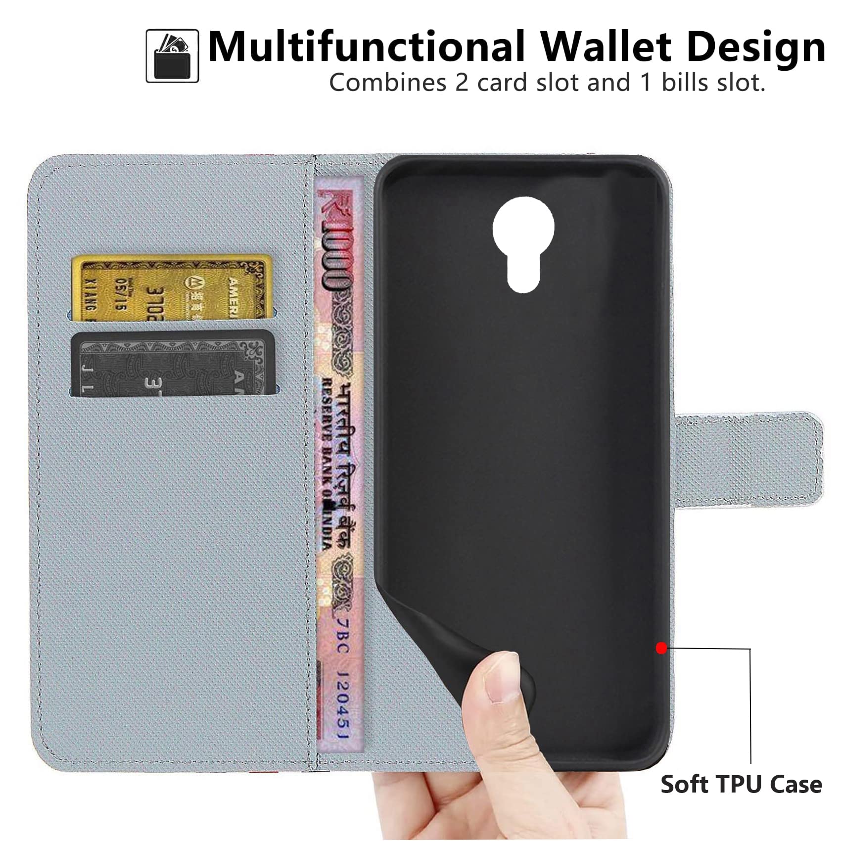 Custodia Portafoglio In Pelle Per Vodafone Smart N9 Lite – Con Slot Per Carte E Supporto, Chiusura Magnetica