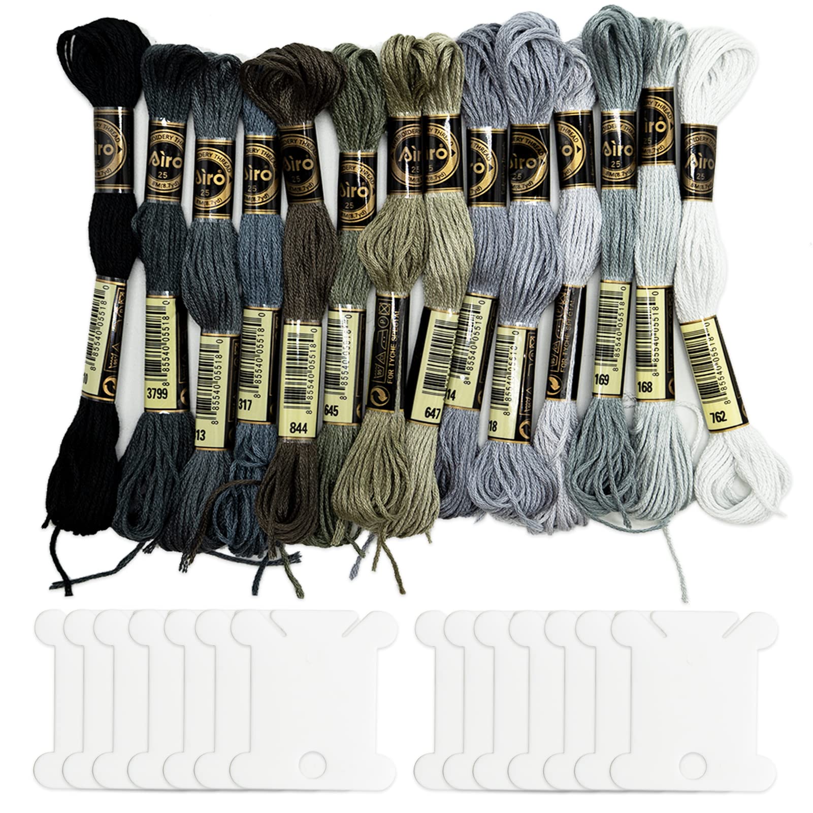 DERAYEE Kit 14 Pezzi Filo Ricamo Punto Croce Nero – 8 Metri Con Carta Filo – Per Braccialetti Brasiliani E Ricamo