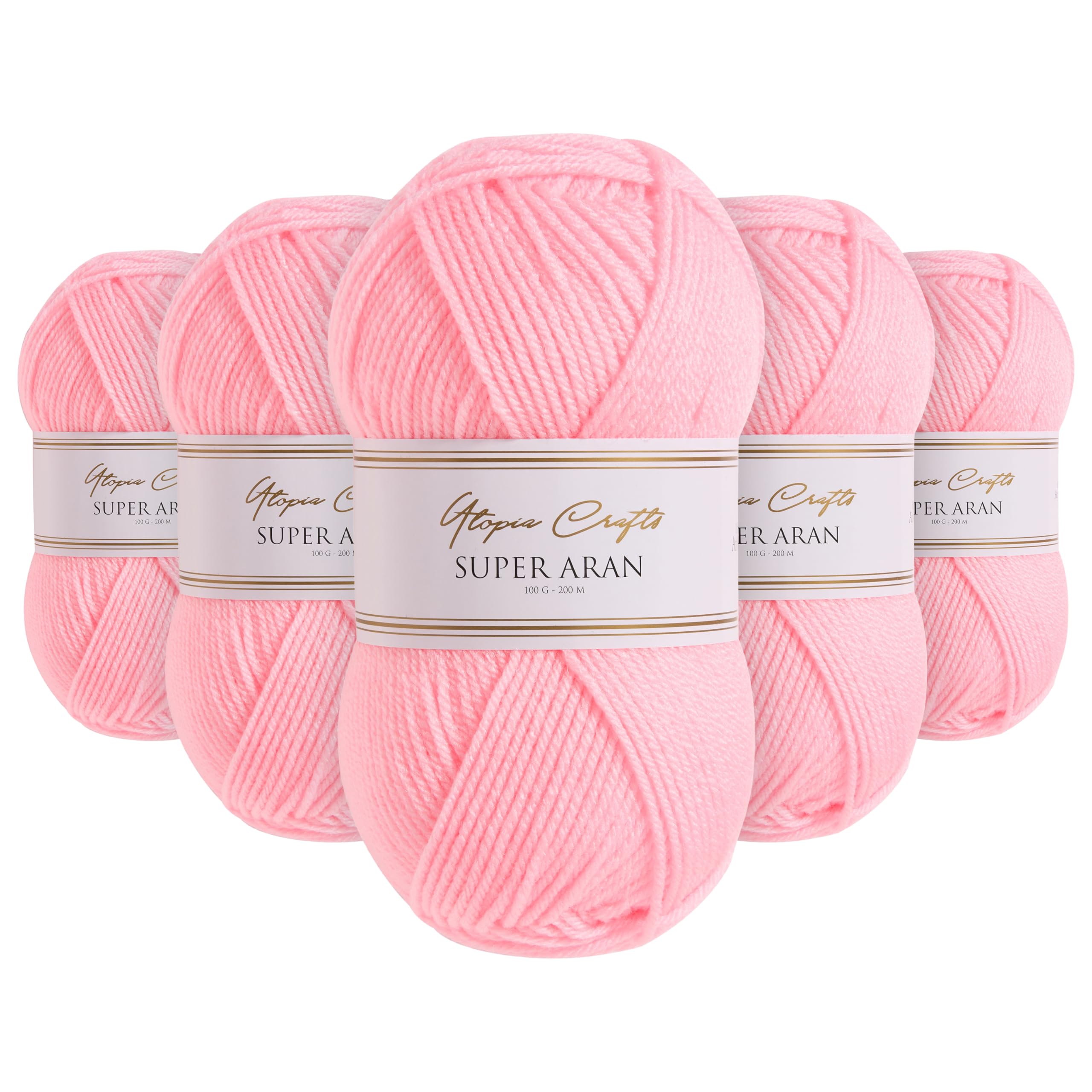 Utopia Crafts Super Aran Knitting and Crochet Yarn 5X 100g (Powder Blush)