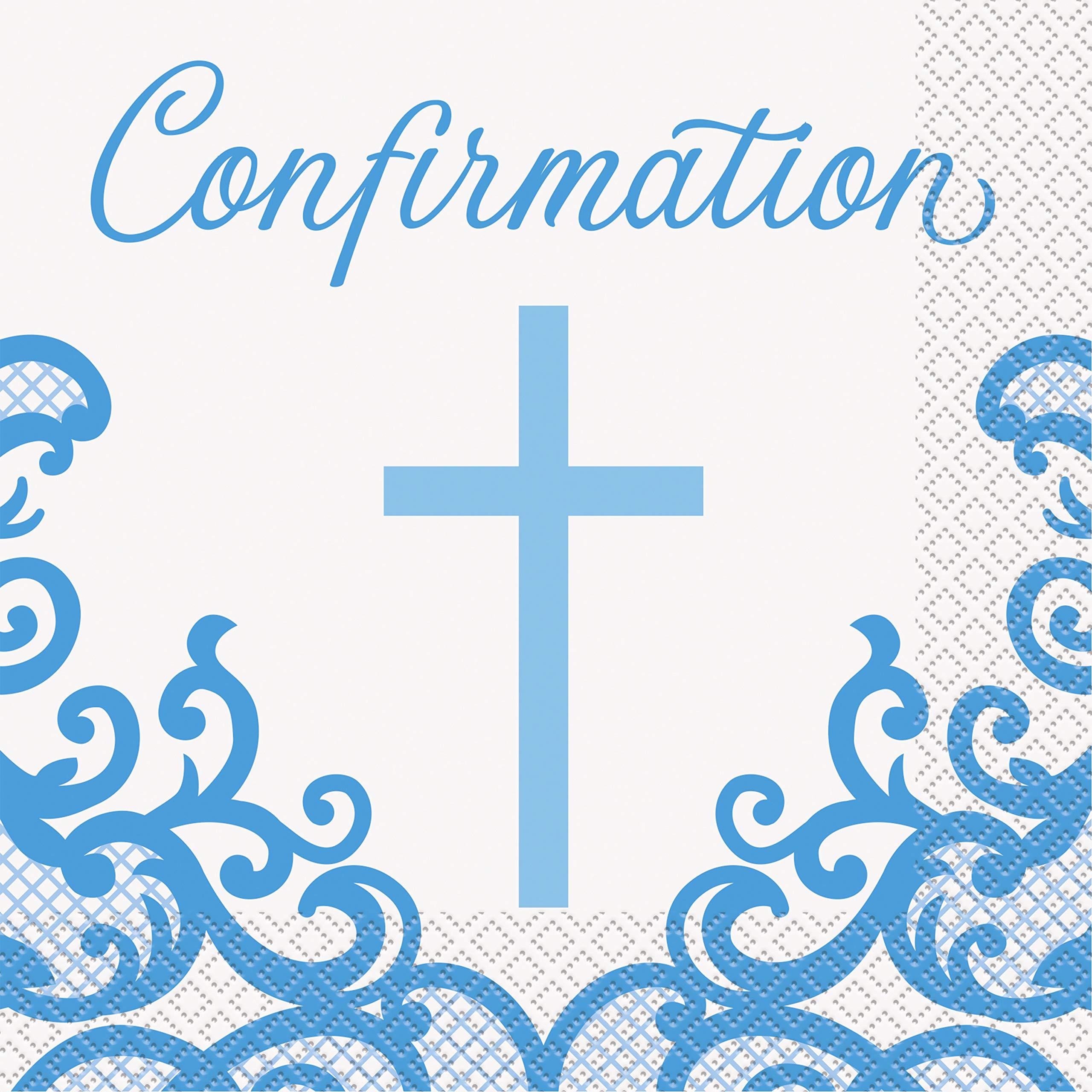 Unique Party 74813 Religious Paper Napkins-16.5 cm-Fancy Blue Cross Confirmation-Pack of 16