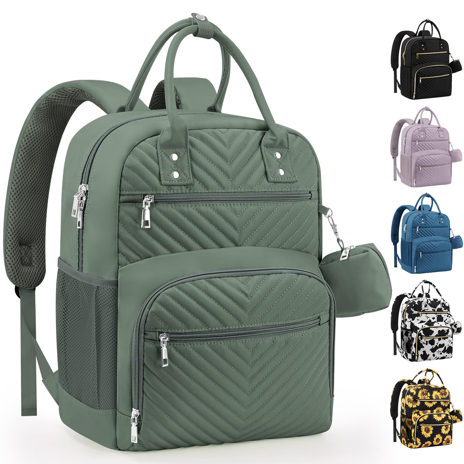 Pritent Diaper Bag Backpack,Baby Essentials Diapers Bag with Pacifier Case,Multipurpose Stylish Large Capacity Travel Backpack for Baby Girl/Boy(M-Green)