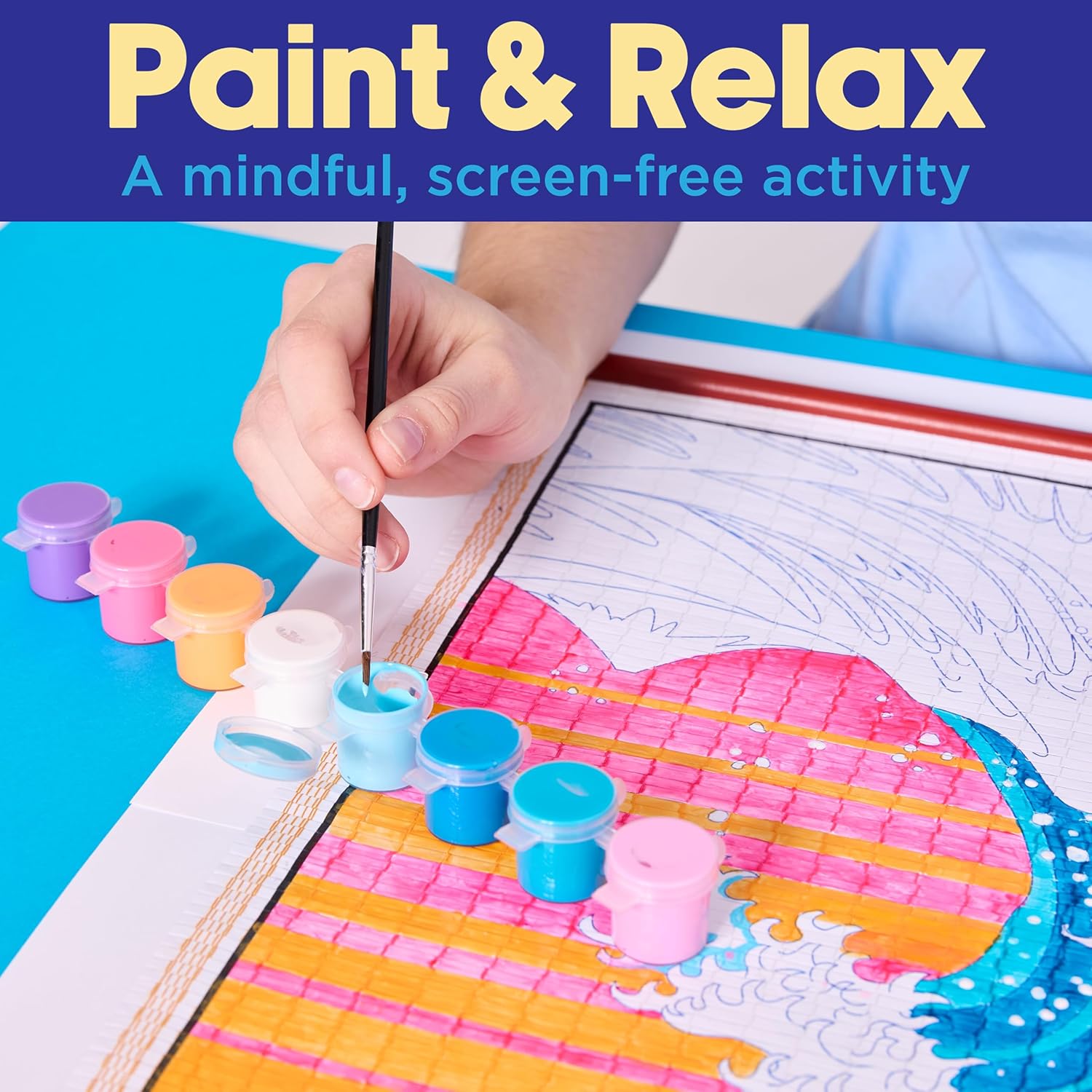 Faber-Castell Paper Scroll Painting Kit: The Great Wave | Hanging Wall Art with Pre-Printed Design, Ready-to-Hang DIY Painting Craft for Kids and Easter Basket Stuffers (1 Scroll, 8 Paints, 1 Brush)