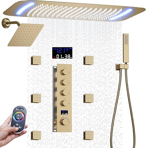 Sistemas de rociadores de cuerpo de ducha de níquel cepillado, sistema termostático de ducha de cuerpo completo VG montado en techo de 16 pulgadas,