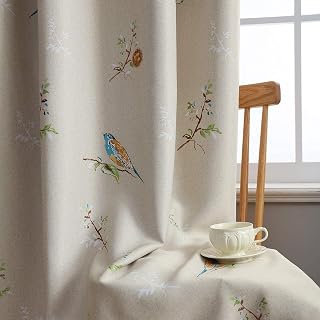SUOUO Birds Blackout Curtains for Bedroom 96 inches Long Farmhouse Patterned Floral Window Drapes for Living Room 2 Panels Khaki