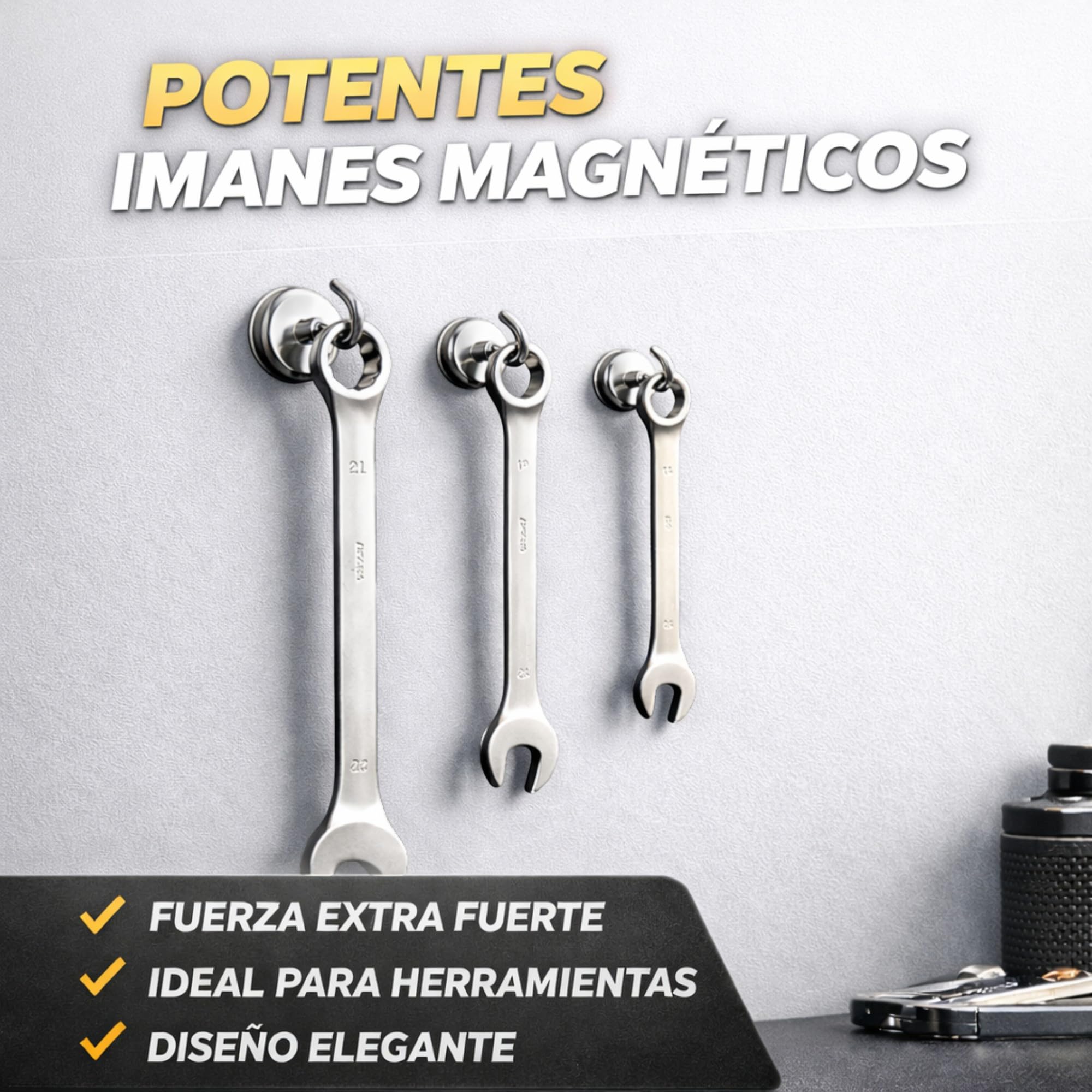 Alizones Gancho Magnético de Neodimio | Potente y Versátil para Organización y Fijaciones (E25 mm, 10 pcs)