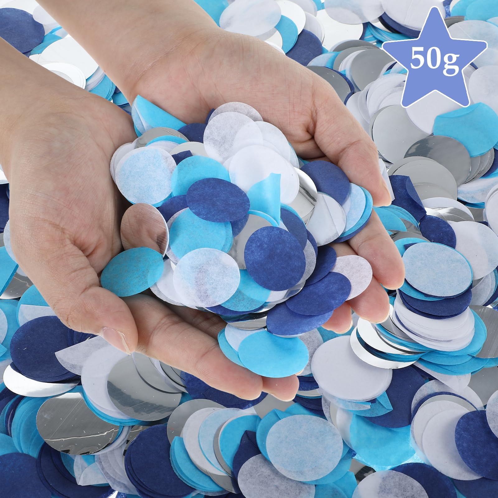 Yuanchu 6000 coriandoli, 2,5 cm, coriandoli colorati, 50 g, per compleanno, matrimonio, multicolore, rotondi, decorazione da tavolo, per carnevale, Natale, battesimo, baby shower, decorazione (blu