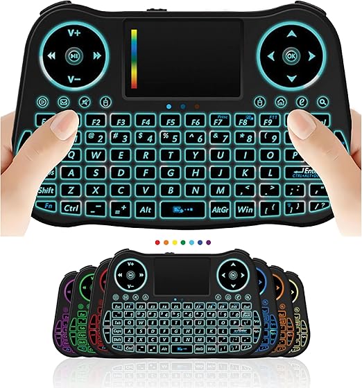 Wireless Mini Keyboard Remote Control Touchpad Mouse Combo Controller with RGB Backlit for Android TV Box Smart TV with OS+USB PC Computer Laptop Window OS HTPC Home Theater PC + USB 2.4GHz Dongle