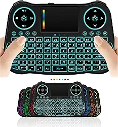 Mini teclado sem fio controle remoto touchpad mouse combo controlador com retroiluminação RGB para Android TV Box Smart TV com sistema operacional + USB PC computador laptop janela OS HTPC Home