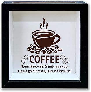 Coffee Lover Shadow Box Frame, Travel Keepsake Box with Slot, Coffee Definition Themed Travel Memory Box, Adventure Memory Box Gifts for Coffee Lover, Decorative Wooden Box for Coffee Station-17