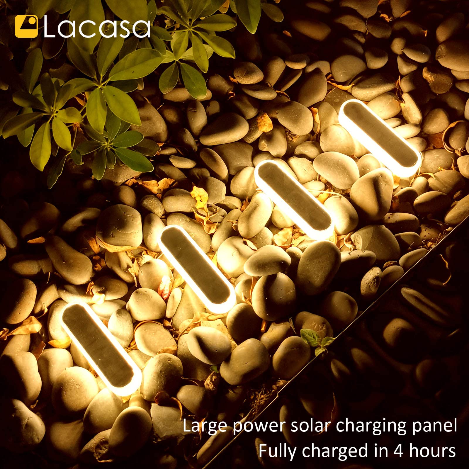 Lacasa 4 szt. Zewnętrzna lampa solarna ciepła biel 2700 K 40 lm, dekoracja tarasu zewnętrznego, wodoodporna IP68, automatyczne włączanie/wyłączanie, oświetlenie do ścieżek ogrodowych, schodów, tarasów