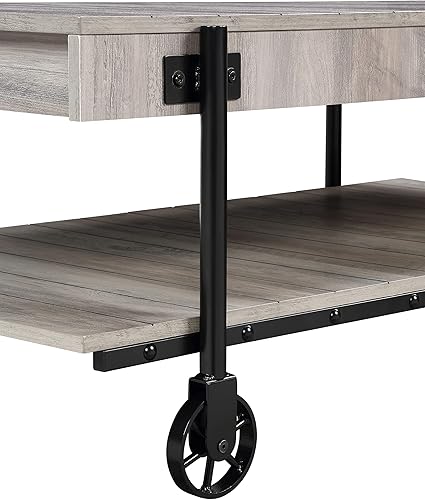 Miniatura 15 de Furniture of America Cleon Industrial - Juego de mesa de sofá y mesa de sofá con ruedas para sala de estar, color negro y roble rústico (3 piezas)