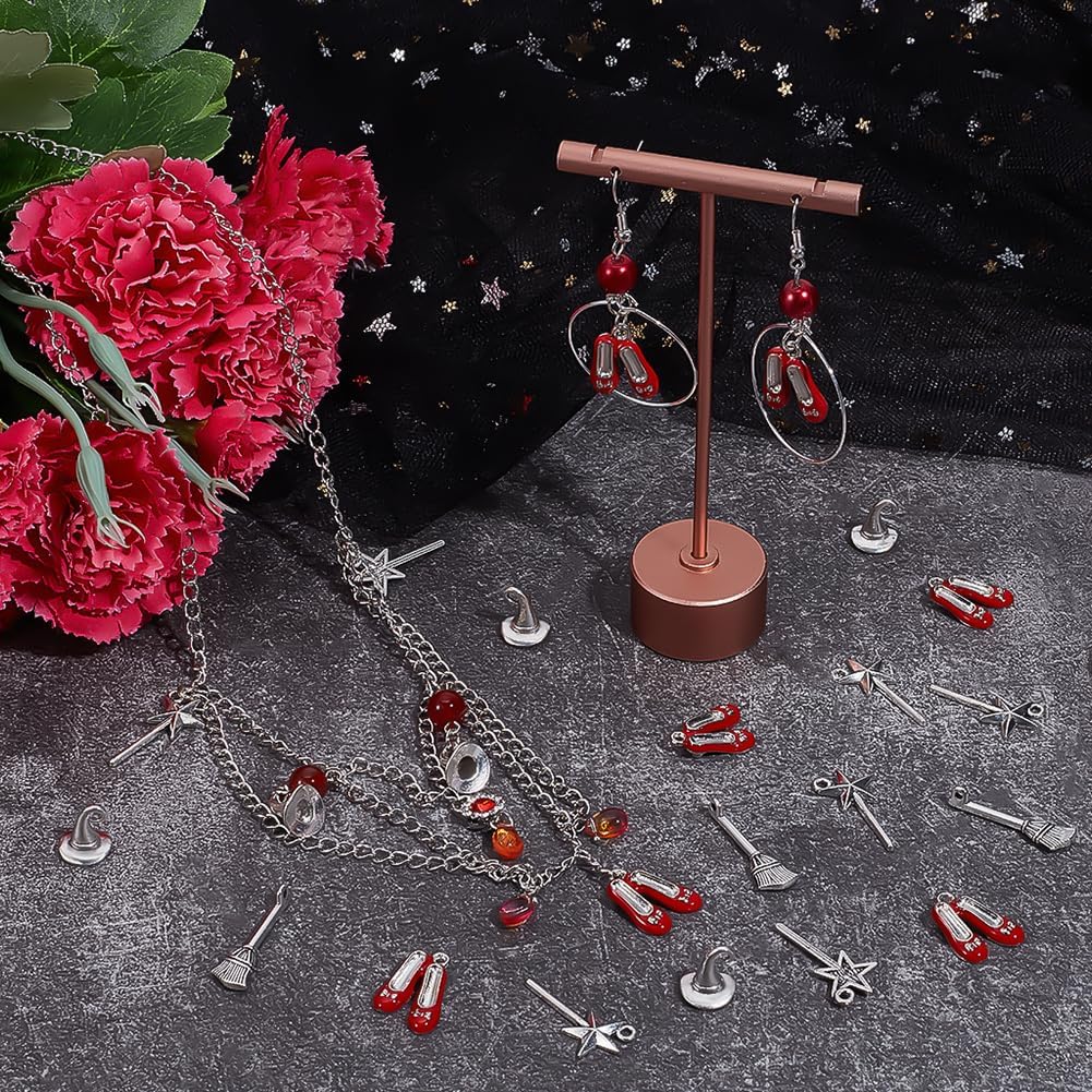 PH PandaHall 80pcs Witch Hat Broom Charms Halloween Charms Pendants 4 Styles Magical Charm Red Ballet Shoes Star Charm Tibetan Style Alloy Pendant for Jewelry Making Necklace Bracelet Earring DIY Crafts image 4