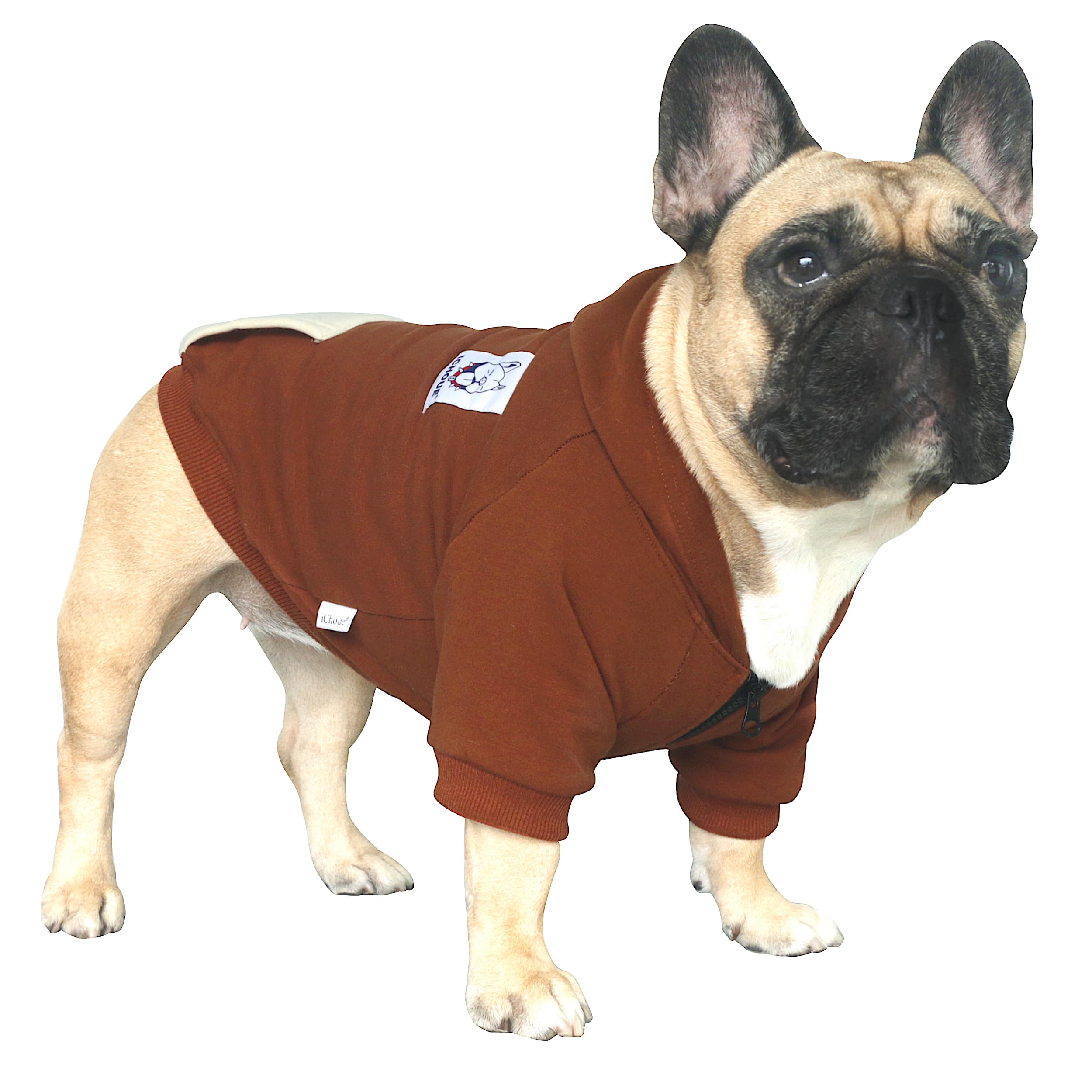 iChoue French Bulldog Pug Zipper Pocket Hoodies Clothes Coffee - Medium — image 1