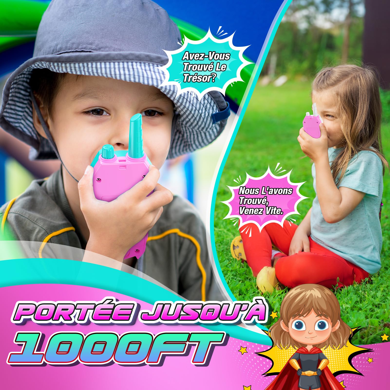 Toyokid Talkie Walkie Enfant – Set De 2, Portée 300 M, Léger Et Ergonomique, Cadeau Anniversaire 3-10 Ans Garçons Et Filles