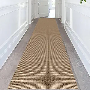 KOZYFLY Extra Long Runners for Hallways 2.6x14 ft Washable Kitchen Runner Non Slip Rubber Backed Hallway Rug Cotton Entryway Runner Rug Floor Carpet for Indoor Hall, Kitchen, Stair, Tan/Orange/Brown