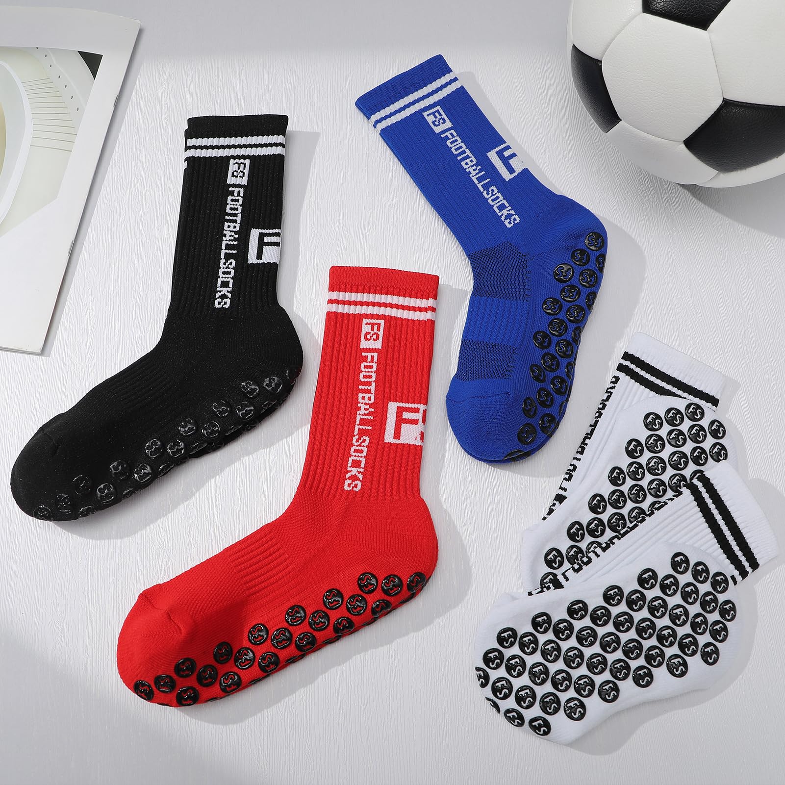Utensilsto 4 paia di calzini da calcio per bambini, calzini da calcio, antiscivolo, per calcio, basket, corsa, rugby tennis