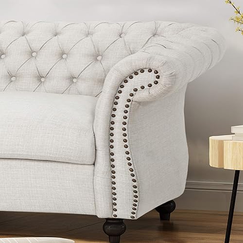 Miniatura 6 de GDFStudio Christopher Knight Home Karen Sofá biplaza tradicional Chesterfield beige y marrón oscuro 6175 x 3375 x 2775 pulgadas