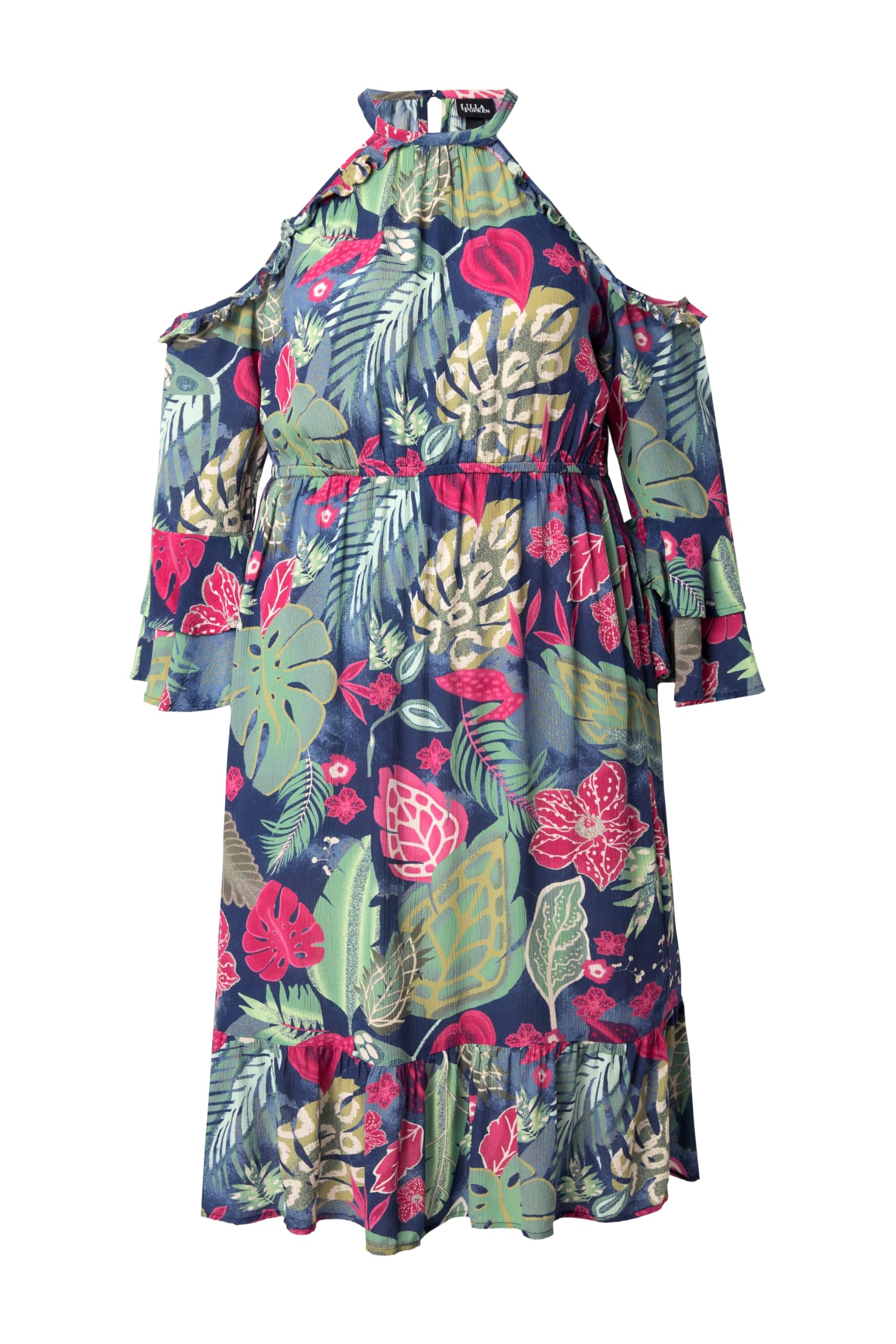 Ulla Popken Damen große Größen Übergrößen Plus Size Kleid, A-Linie, Rundhals, schulterfrei, 3/4-Arm 842471