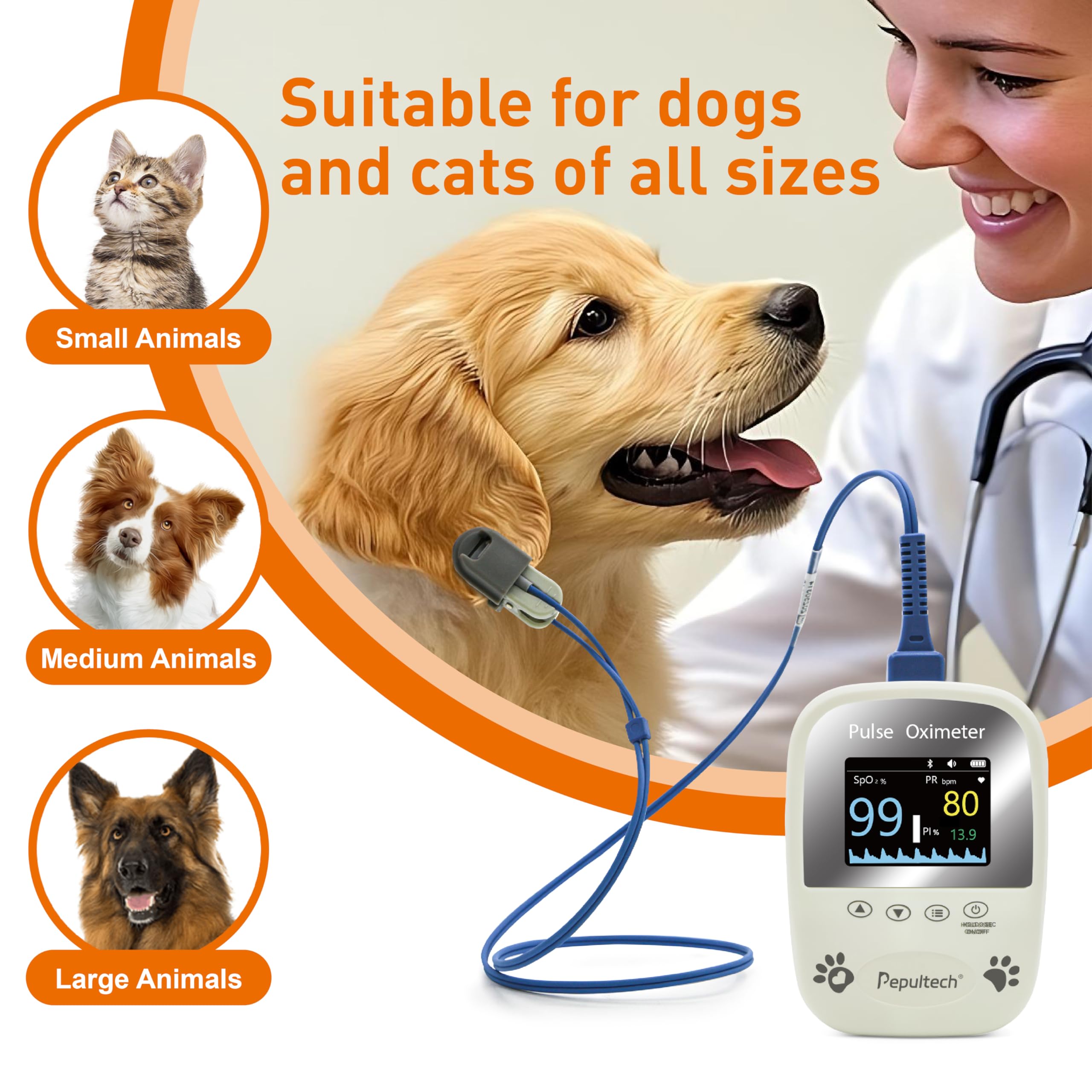 Oxymètre de pouls spo2 pour animaux, appareil d'oxymètre de pouls animal numérique portable pour chien de compagnie et chat sonde de langue, facile à utiliser, surveillance précise
