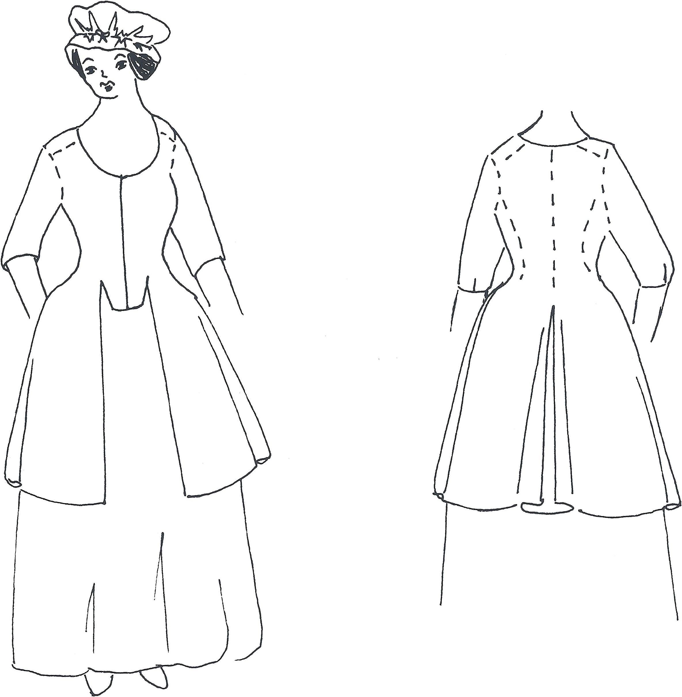 18th Century Caraco Pattern (Large - 40-48" Bust)